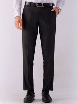 The Indian Garage Co - Men Black Slim Fit Solid Mid-Rise Stretchable Formal Trouser