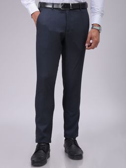 The Indian Garage Co - Men Navy Blue Slim Fit Solid Mid-Rise Stretchable Formal Trouser