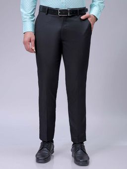 The Indian Garage Co - Men Black Slim Fit Solid Mid-Rise Trouser