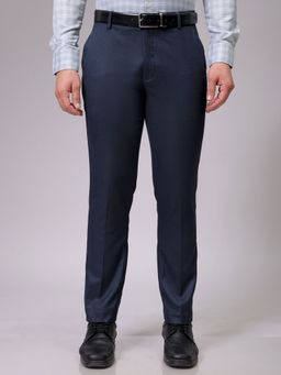 The Indian Garage Co - Men Navy Blue Slim Fit Solid Mid-Rise Trouser