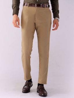 The Indian Garage Co - Men Beige Slim Fit Solid Mid-Rise Stretchable Formal Trouser