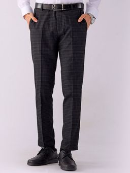 The Indian Garage Co - Men Black Slim Fit Checks Mid-Rise Stretchable Formal Trouser