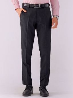 The Indian Garage Co - Men Black Slim Fit Solid Mid-Rise Stretchable Formal Trouser