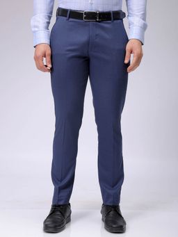 The Indian Garage Co - Men Blue Slim Fit Solid Mid-Rise Stretchable Formal Trouser