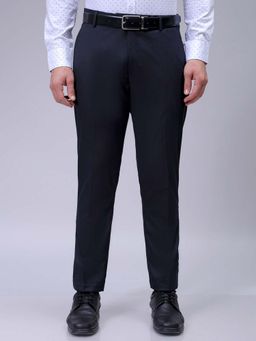 The Indian Garage Co - Men Navy Blue Slim Fit Solid Mid-Rise Trouser