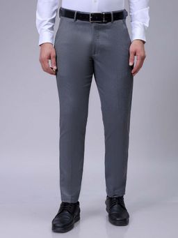 The Indian Garage Co - Men Grey Slim Fit Solid Mid-Rise Stretchable Formal Trouser