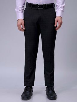 The Indian Garage Co - Men Black Slim Fit Checked Mid-Rise Trouser