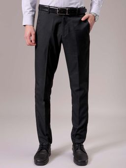 The Indian Garage Co - Men Black Slim Fit Checked Mid-Rise Stretchable Formal Trouser