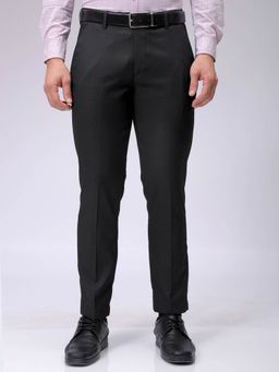 The Indian Garage Co - Men Black Slim Fit Solid Mid-Rise Stretchable Formal Trouser