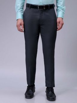 The Indian Garage Co - Men Charcoal Slim Fit Solid Mid-Rise Trouser