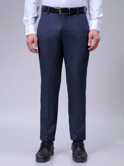 The Indian Garage Co - Men Navy Blue Slim Fit Solid Mid-Rise Trouser