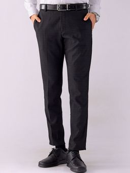 The Indian Garage Co - Men Black Slim Fit Checked Mid-Rise Stretchable Formal Trouser