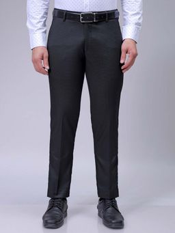 The Indian Garage Co - Men Charcoal Slim Fit Textured Mid-Rise Trouser
