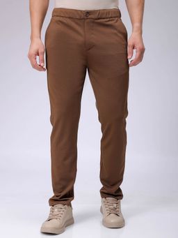 The Indian Garage Co - Men Brown Slim Fit Solid Mid-Rise Stretchable Knitted Formal Trouser