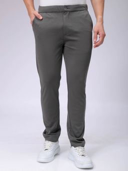 The Indian Garage Co - Men Grey Slim Fit Solid Mid-Rise Stretchable Knitted Formal Trouser
