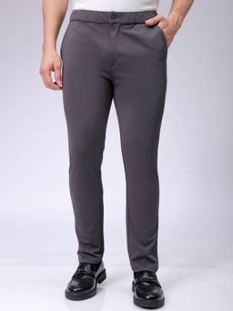 The Indian Garage Co - Men Purple Slim Fit Solid Mid-Rise Stretchable Knitted Formal Trouser