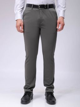 The Indian Garage Co - Men Grey Slim Fit Textured Mid-Rise Stretchable Knitted Formal Trouser