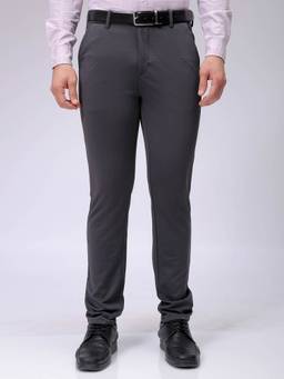 The Indian Garage Co - Men Grey Slim Fit Textured Mid-Rise Stretchable Knitted Formal Trouser