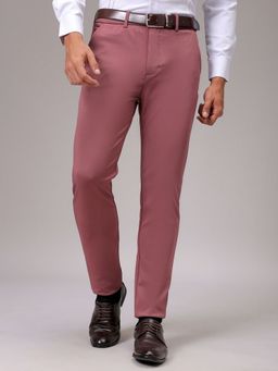 The Indian Garage Co - Men Red Slim Fit Textured Mid-Rise Stretchable Knitted Formal Trouser