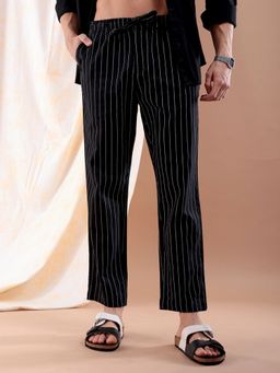 The Indian Garage Co - Men Black Regular Fit Striped Mid-Rise Elasticated Trouser