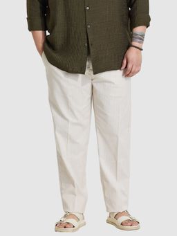 Snitch - Cream Textured Relaxed Fit Plus Size Trouser
