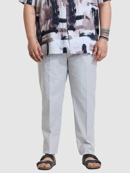 Snitch - Light Grey Textured Relaxed Fit Plus Size Trouser