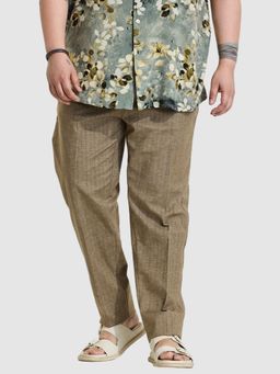 Snitch - Khaki Textured Relaxed Fit Plus Size Trouser