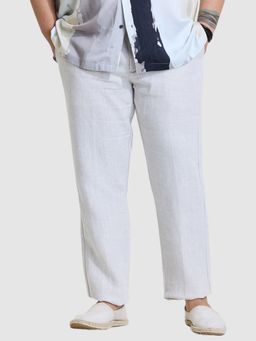 Snitch - Off White Relaxed Fit Linen Plus Size Trouser