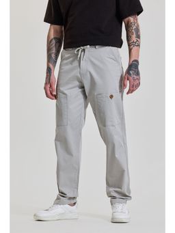 Snitch - Light Grey Solid Relaxed Casual Trouser for Men