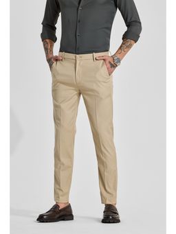 Snitch - Light Beige Solid Slim Casual Trouser for Men