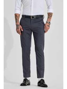 Snitch - Dark Charcoal Solid Slim Casual Trouser for Men
