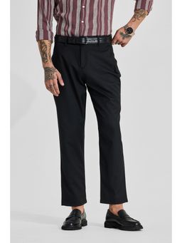 Snitch - Jet Black Solid Regular Formal Trouser for Men