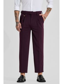Snitch - Dark Burgundy Solid Regular Casual Trouser for Men