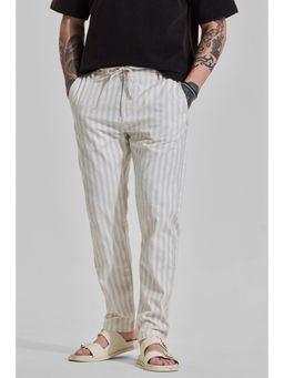 Snitch - Light Beige Stripes Slim Casual Trouser for Men