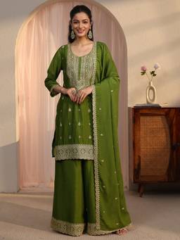 Libas - Green Ethnic Embroidered Kurta And Palazzo With Dupatta