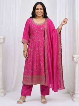 Extra love by Libas - Pink Embroidered Pink Anarkali Suit Set