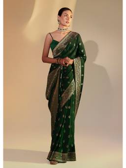 KALKI FASHION - Green Dola Silk Saree With Zari Woven Butti Embroidery