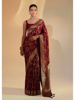 KALKI FASHION - Maroon Dola Silk Zari Jaal Woven Saree