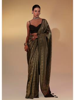 KALKI FASHION - Black Woven Brocade Tissue Silk Saree