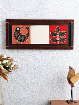 VarEesha - Colors of Joy Orange Bird Red Plant Tiled Horizontal Wall Hanging