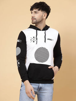 RIGO - Men White Printed Fleece Hooded Neck Sweatshirt
