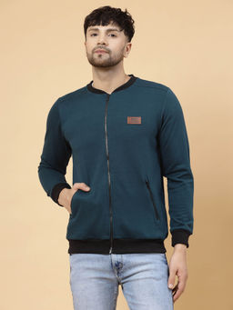 RIGO - Men Teal Solid Fleece Bomber Jacket