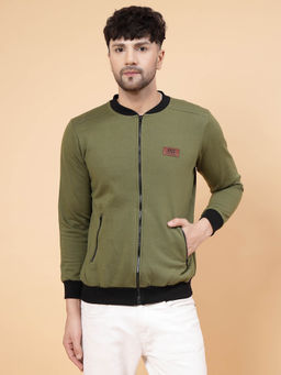 RIGO - Men Green Solid Fleece Bomber Jacket