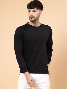 RIGO - Men Black Round Neck Fleece Sweatshirt