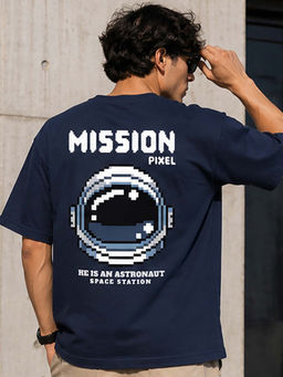 Dpassion - Mens Navy Blue Oversized Drop Shoulder T-Shirt