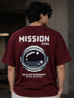 Dpassion - Mens Maroon Oversized Drop Shoulder T-Shirt
