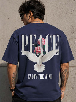 Dpassion - Mens Oversized Drop Shoulder Navy Blue T-Shirt
