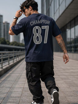 Dpassion - Mens Oversized Drop Shoulder Navy Blue T-Shirt