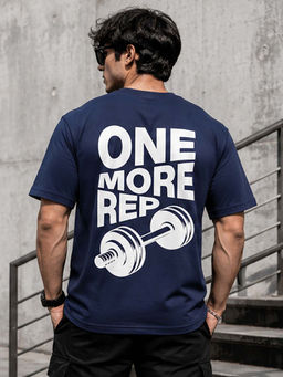 Dpassion - Mens Oversized Drop Shoulder Typography Navy Blue T-Shirt