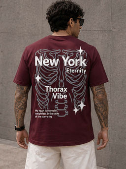 Dpassion - Mens Oversized Drop Shoulder Maroon T-Shirt